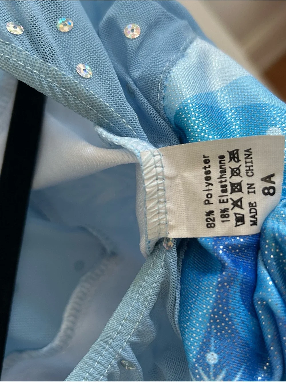 Girls Light Blue Snowflake Leotard with Sheer Sleeves - Size 8